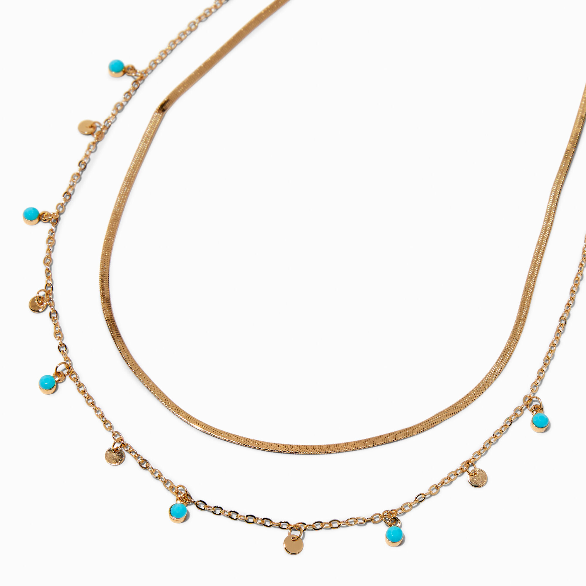 Turquoise & Gold-tone Disc Multi-Strand Necklace ,
