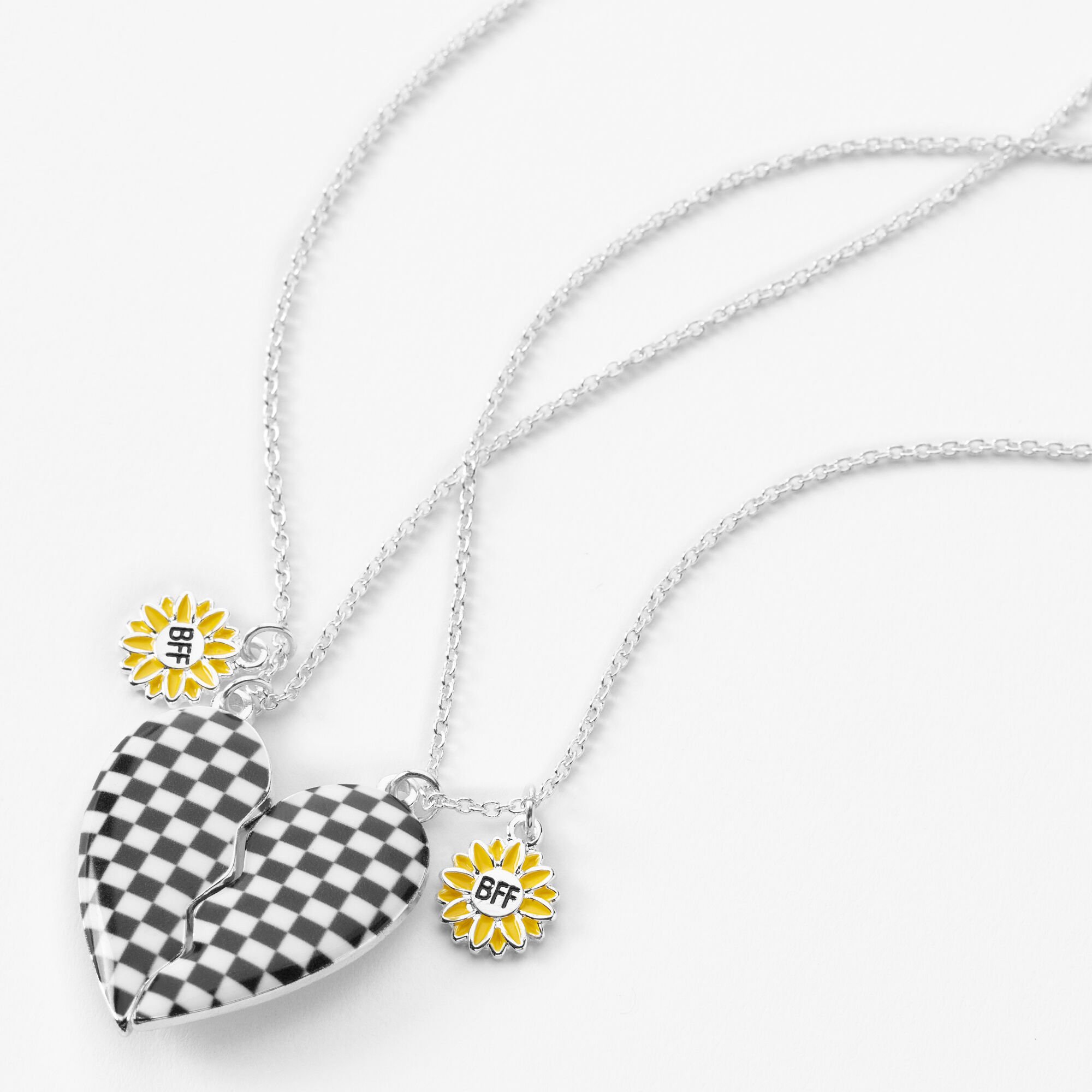 View Claires Best Friends Daisy Checkered Split Heart Necklaces 2 Pack White information