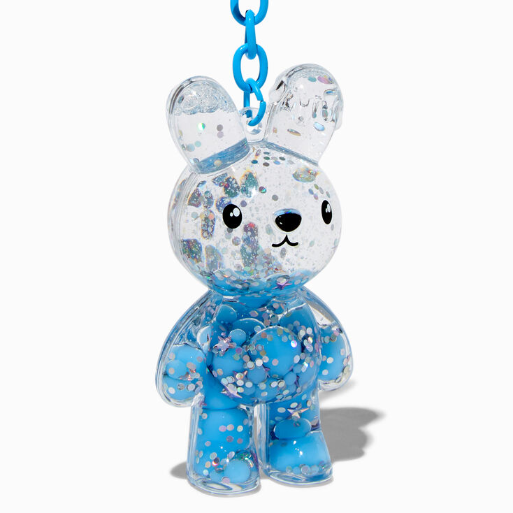 Porte-cl&eacute;s &agrave; paillettes rempli d&rsquo;eau lapin bleu,