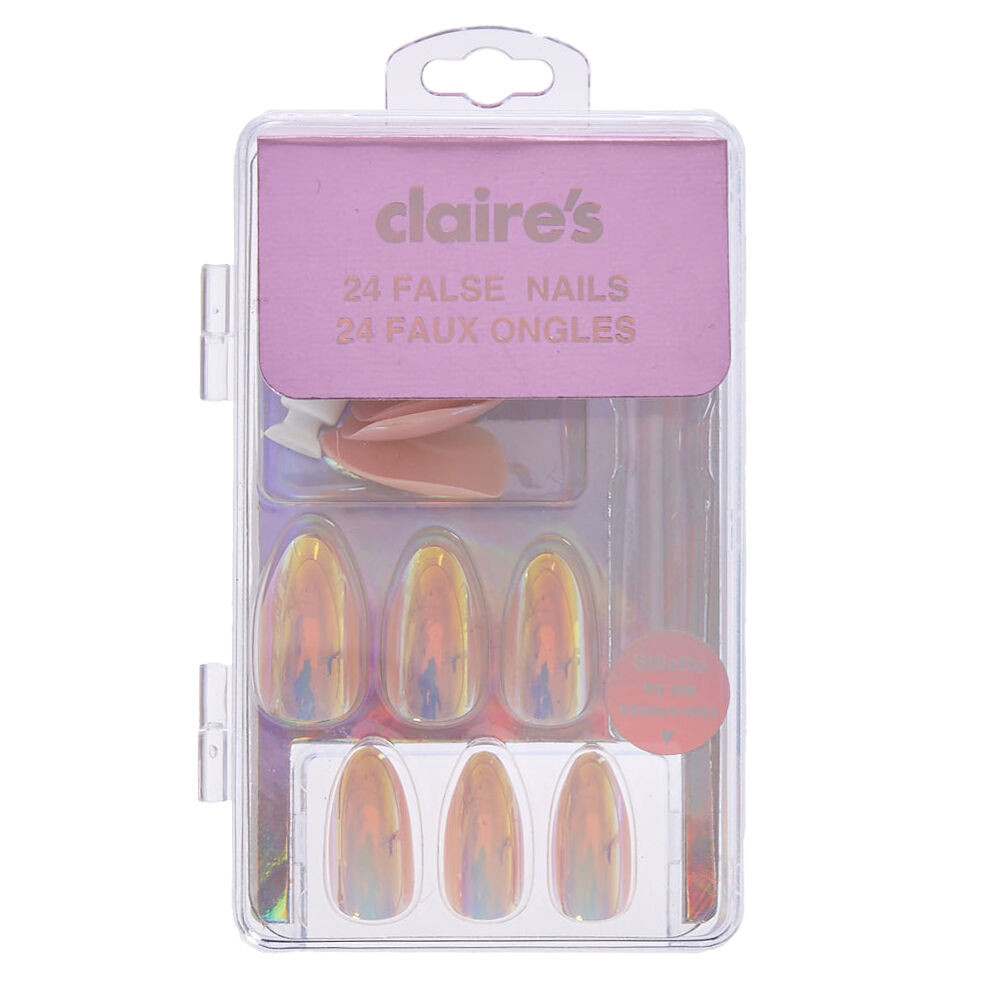 Faux ongles holographiques pointus,
