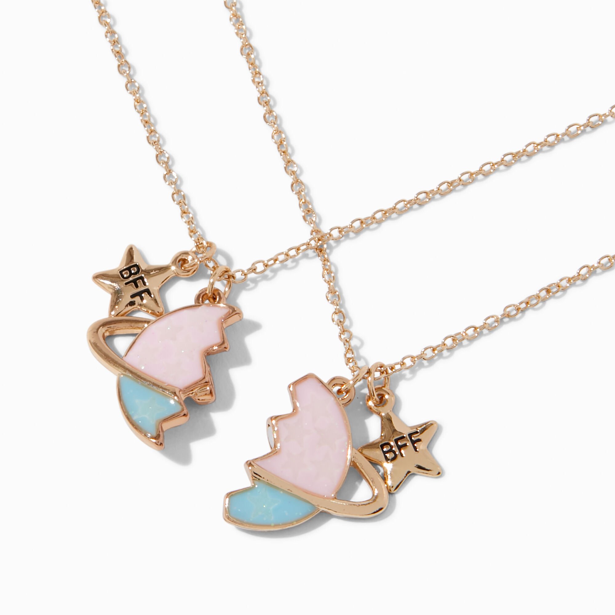 Best Friends Glow in the Dark Split Planet Pendant Necklaces - 2 Pack,