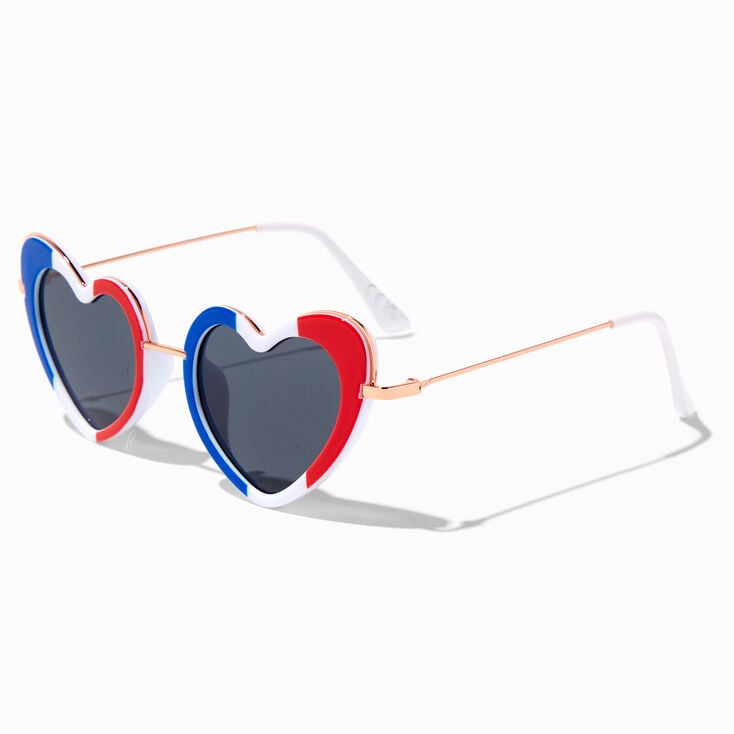 Blue, White, &amp; Red Heart Shaped Sunglasses,