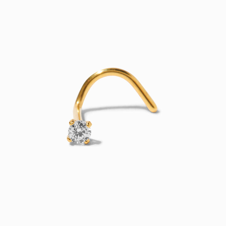 18kt Gold Plated Titanium Cubic Zirconia 20G Nose Stud,