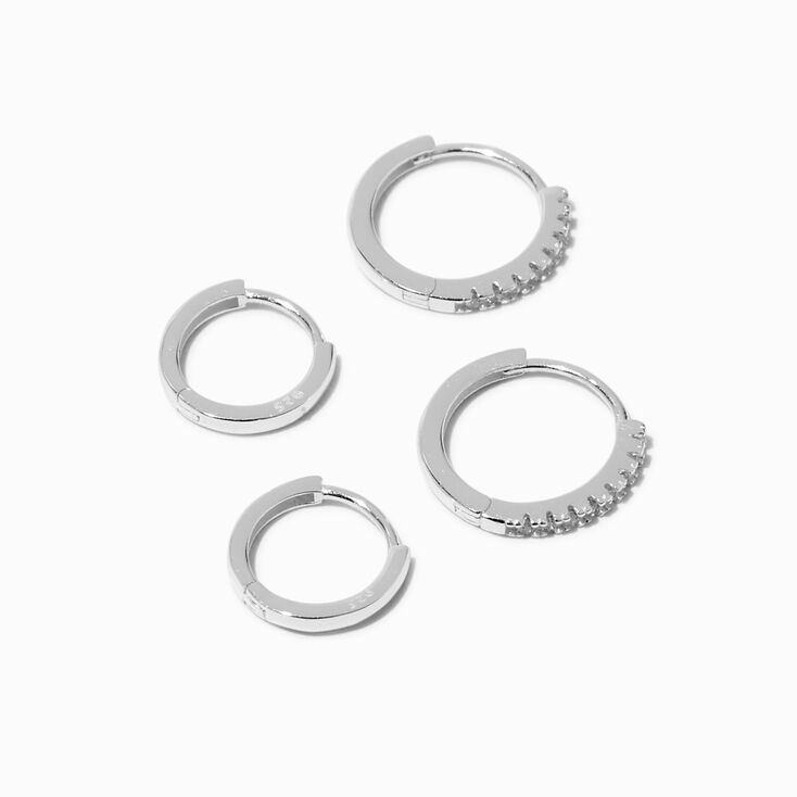 C LUXE by Claire&#39;s Sterling Silver Cubic Zirconia 12mm &amp; 14mm Clicker Hoop Earrings - 2 Pack,