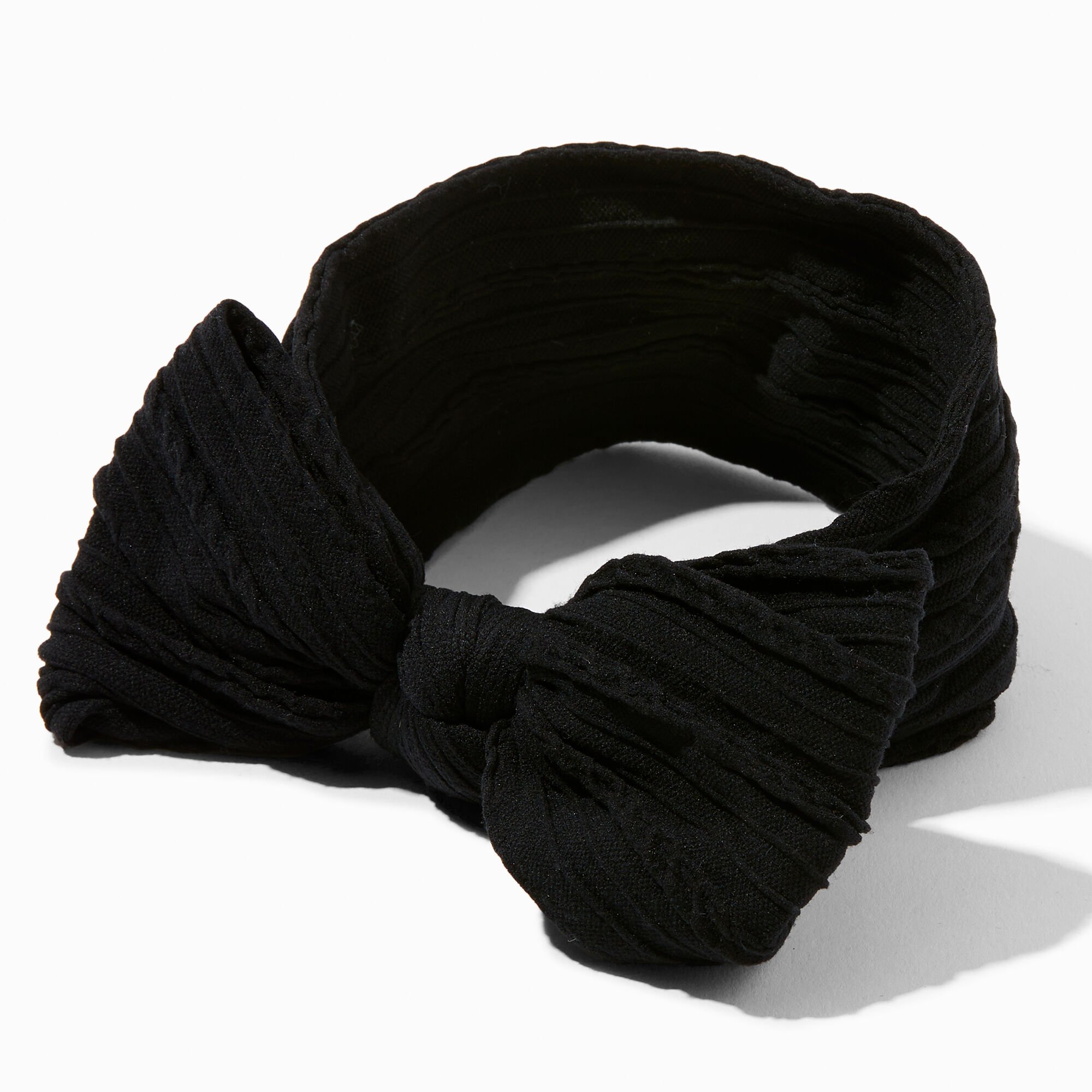 Claire's Club Black Nylon Ribbed Bow Headwrap,