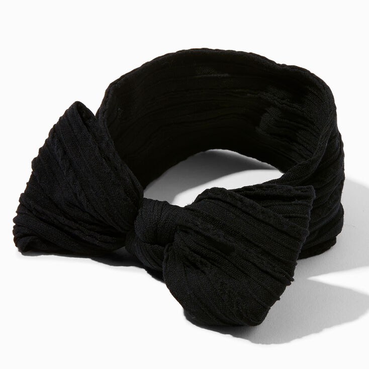 Claire&#39;s Club Black Nylon Ribbed Bow Headwrap,