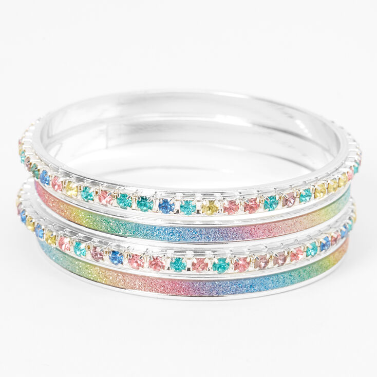 Claire&#39;s Club Glitter Rainbow Stone Bangle Bracelets - 4 Pack,