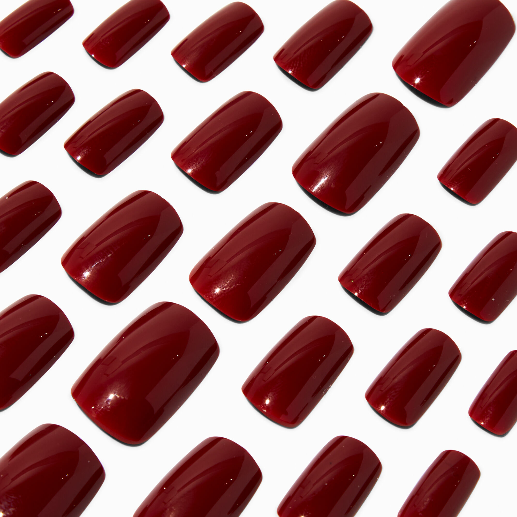 View Claires Glossy Mid Square Vegan Faux Nail Set 24 Pack Red information