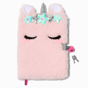 Pink Unicorn Star Furry Lock Diary,