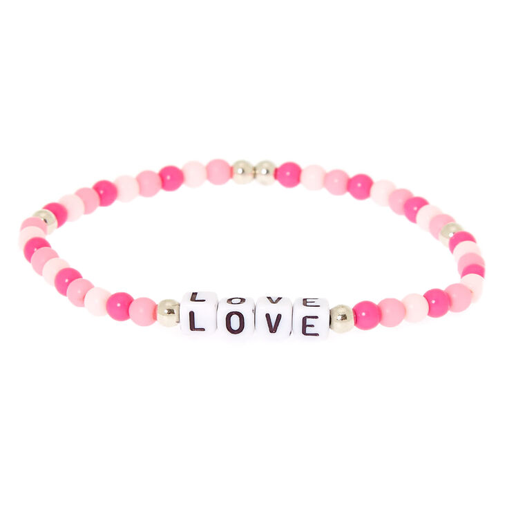 Bracelet &eacute;lastique perl&eacute; rose &laquo;&nbsp;Love&nbsp;&raquo;,