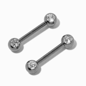 Silver-tone Titanium 14G Crystal Nipple Bars - 2 Pack,