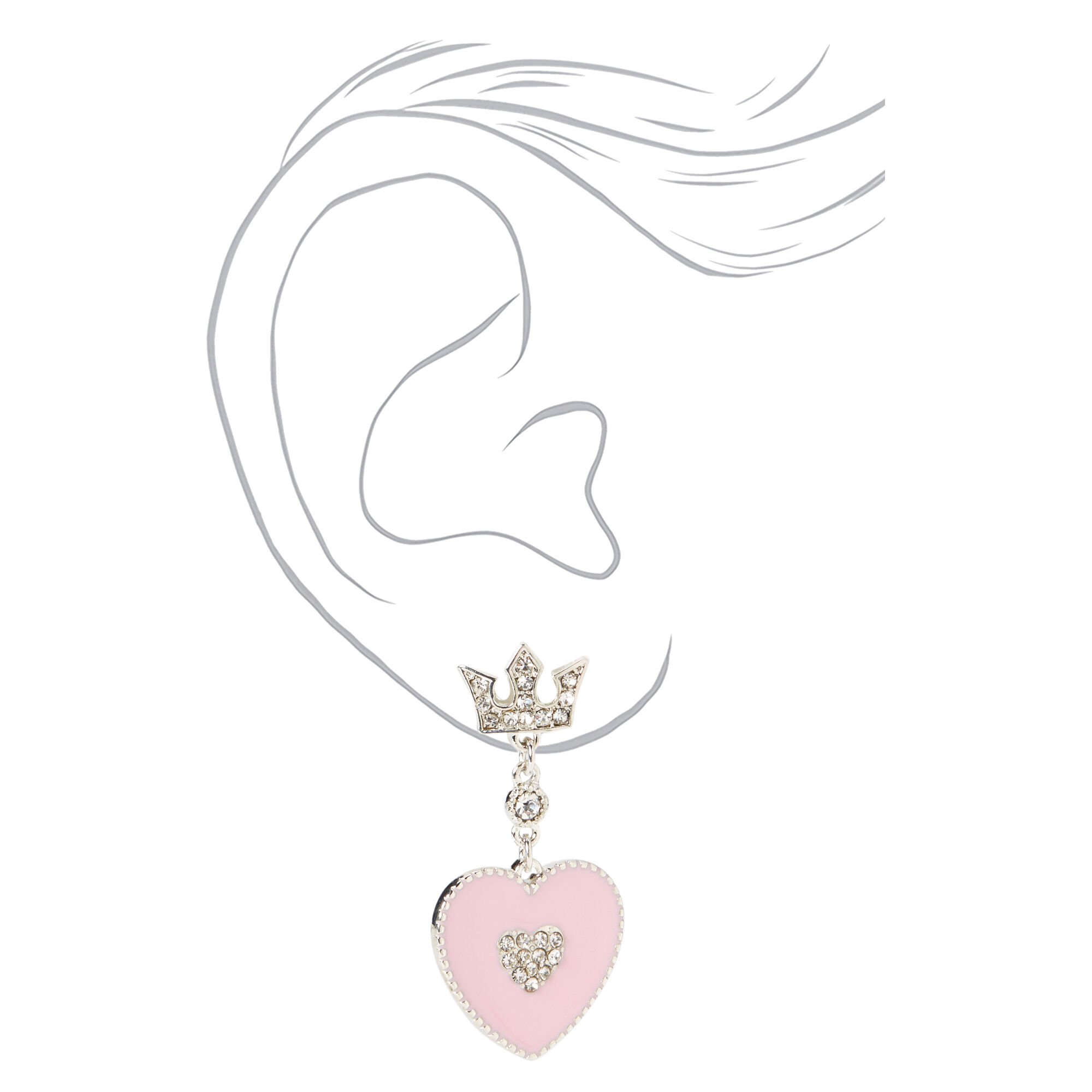 1.5" Rhinestone Crown Heart Drop Earrings - Pink,