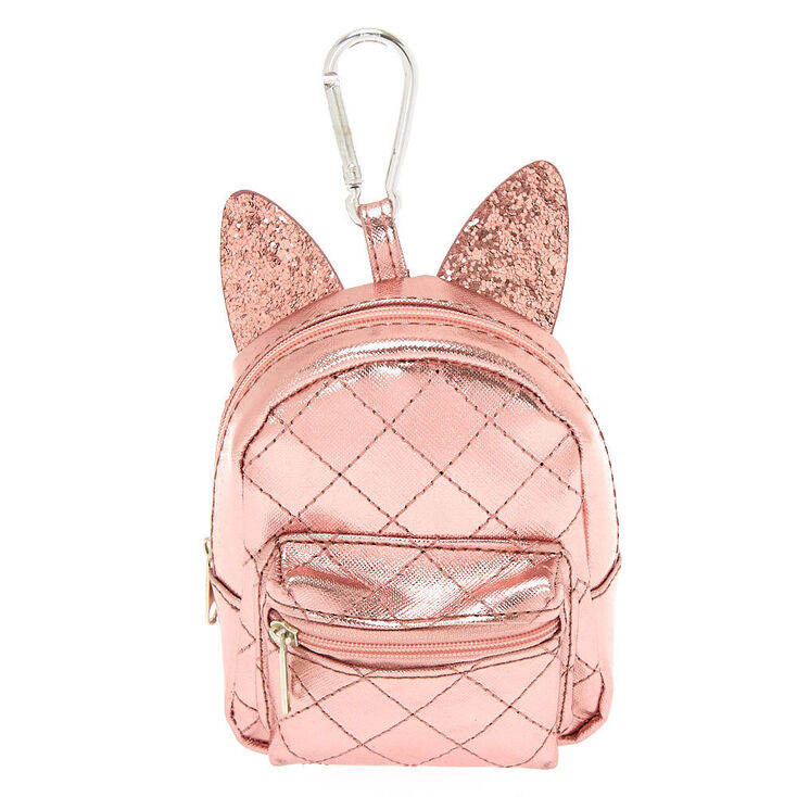 Porte-cl&eacute;s mini sac &agrave; dos &agrave; oreilles de chat m&eacute;tallis&eacute;es - Rose,