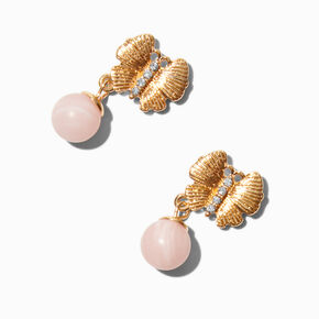 Gold-tone Butterfly &amp; Pink Pearl Drop Earrings,