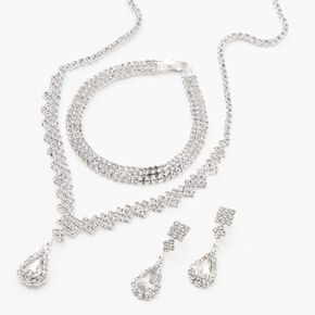Silver Cubic Zirconia Teardrop Jewelry Set - 3 Pack,