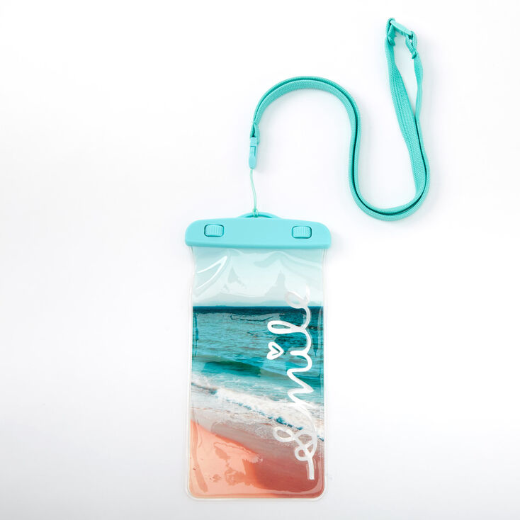 Claire's Pochette pour portable étanche faite pour la plage motif sourire - Bleu sarcelle