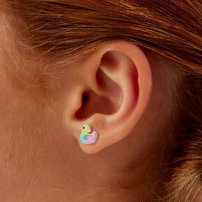 Iridescent Glitter Turtle, Frog, &amp; Duck Stud Earrings - 3 Pack,
