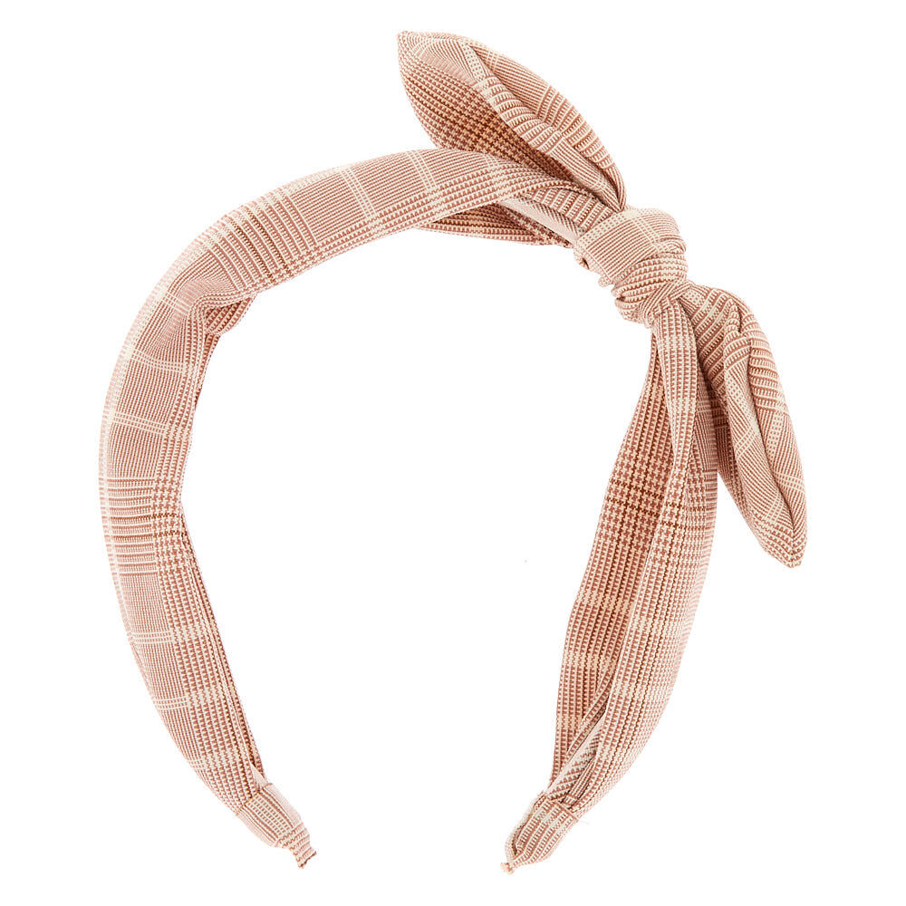 Classic Plaid Knotted Bow Headband - Pink,