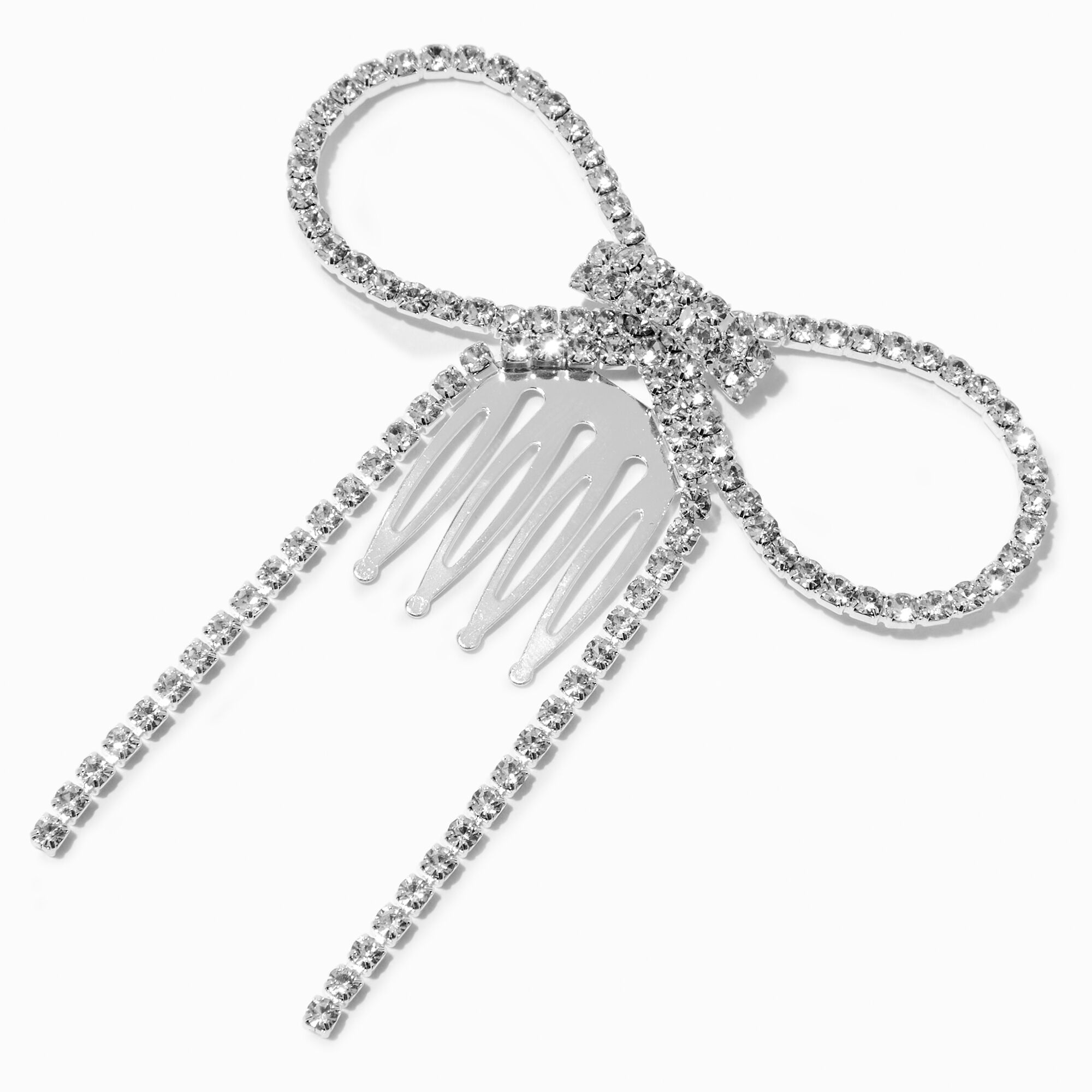 View Claires Tone Rhinestone Bow Hair Comb Silver information