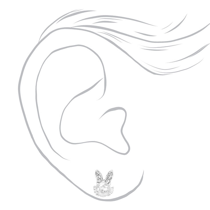 Silver Cubic Zirconia Bunny Stud Earrings,