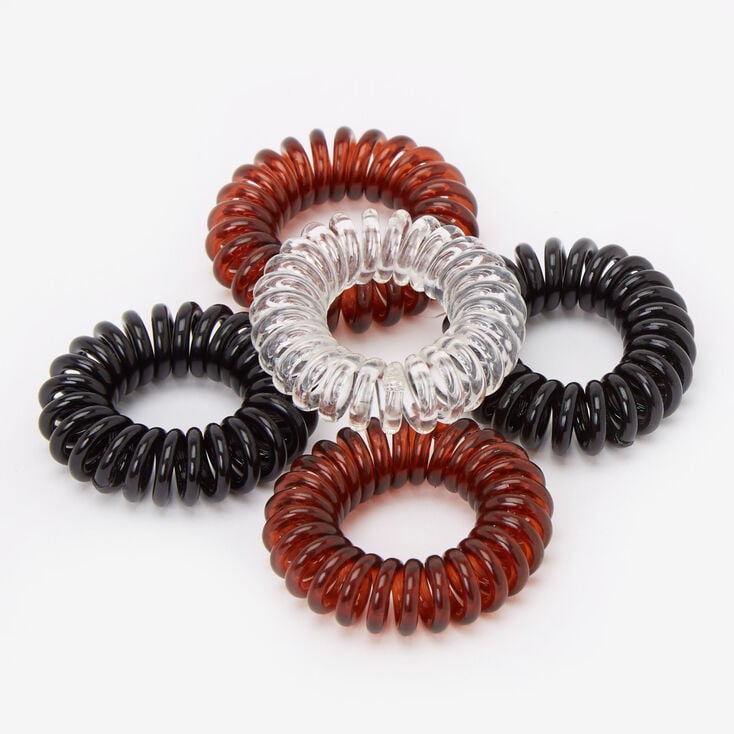 Solid Brown and Black Mini Coil Hair Ties - 5 Pack,