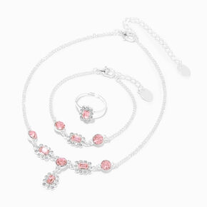 Claire&#39;s Club Pink Gem Teardrop Silver Jewelry Set - 3 Pack,