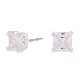 Sterling Silver Cubic Zirconia 5MM Square Stud Earrings,