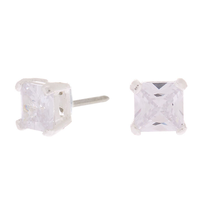 Sterling Silver Cubic Zirconia 5MM Square Stud Earrings,