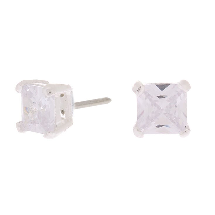Sterling Silver Cubic Zirconia 5MM Square Stud Earrings,