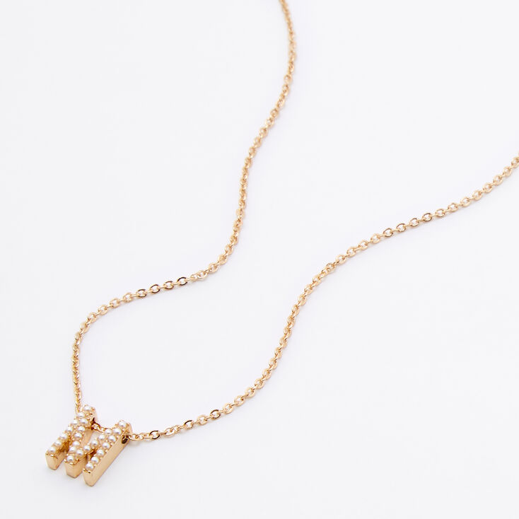 Gold Mini Pearl Initial Pendant Necklace - M,