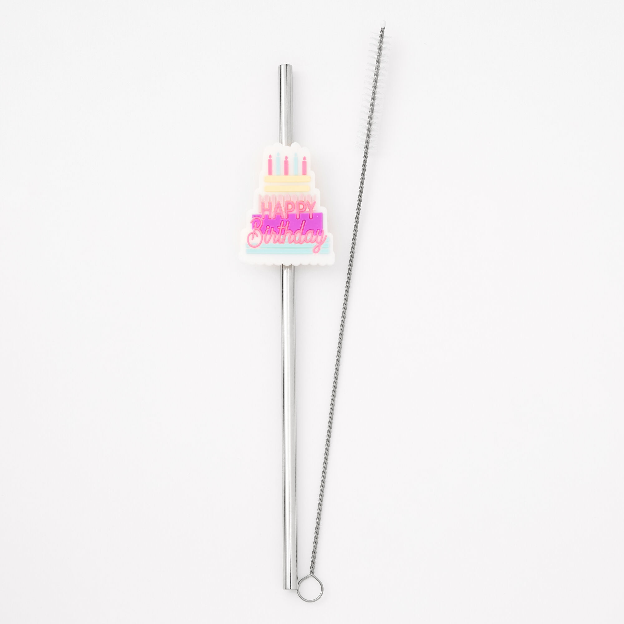 Claire's Paille en acier inoxydable + brosse Happy Birthday