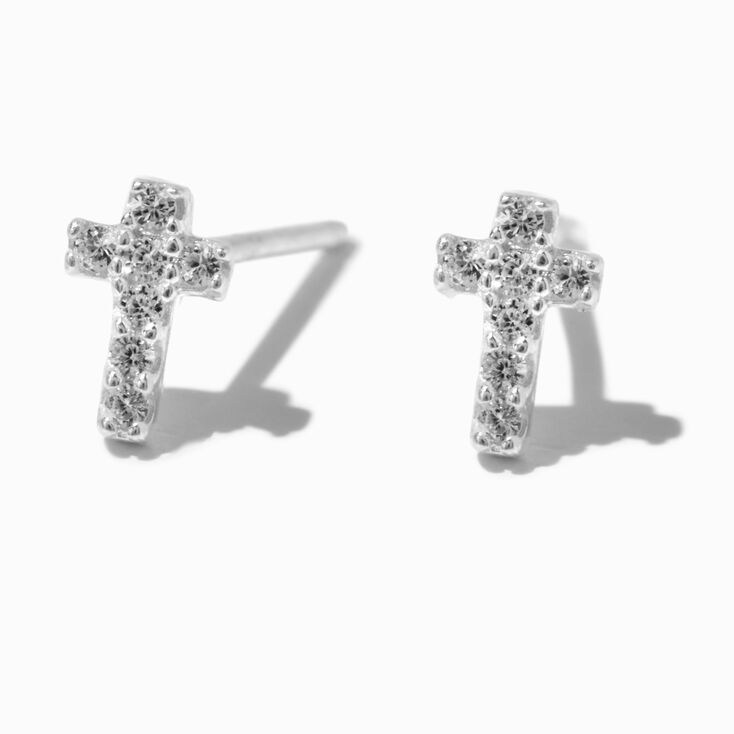 C LUXE by Claire&#39;s Sterling Silver Cubic Zirconia Mini Cross Stud Earrings,
