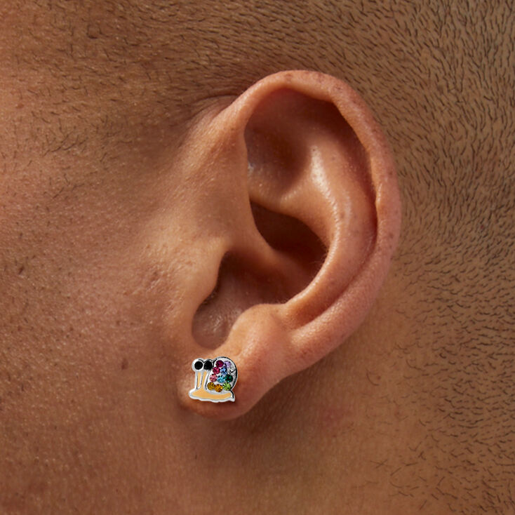 Sterling Silver Rainbow Snail Stud Earrings