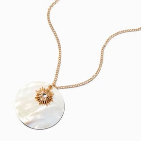 Gold-tone Sunray Shell Disc Pendant Necklace,
