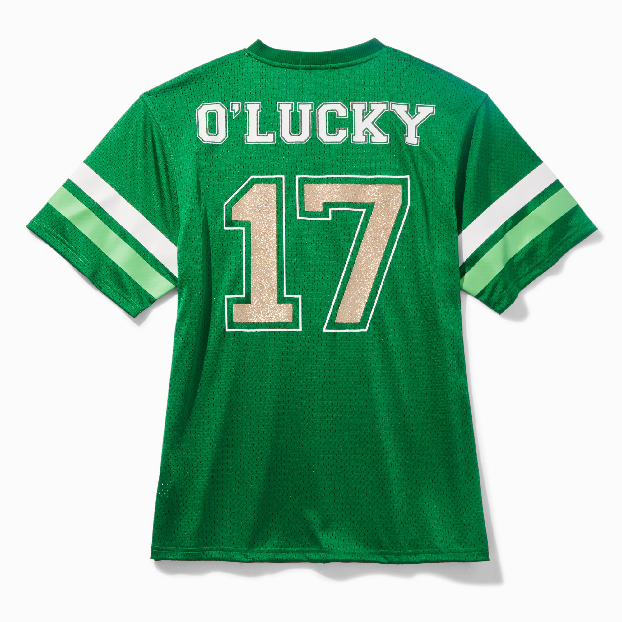 View Claires St Patricks Day olucky FootballStyle Jersey Gold information