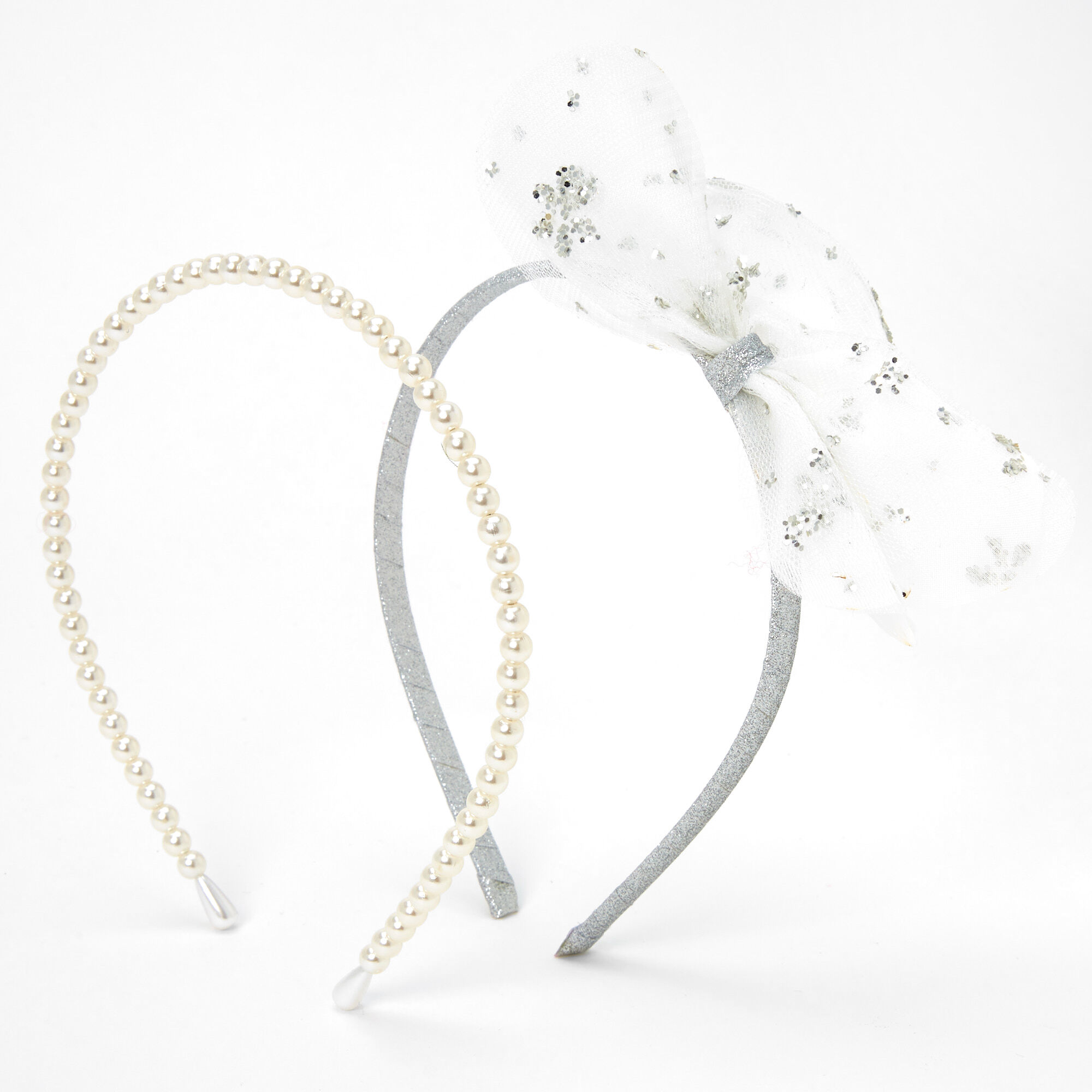 Claire's Club Silver Tulle & Pearl Headbands - 2 Pack,