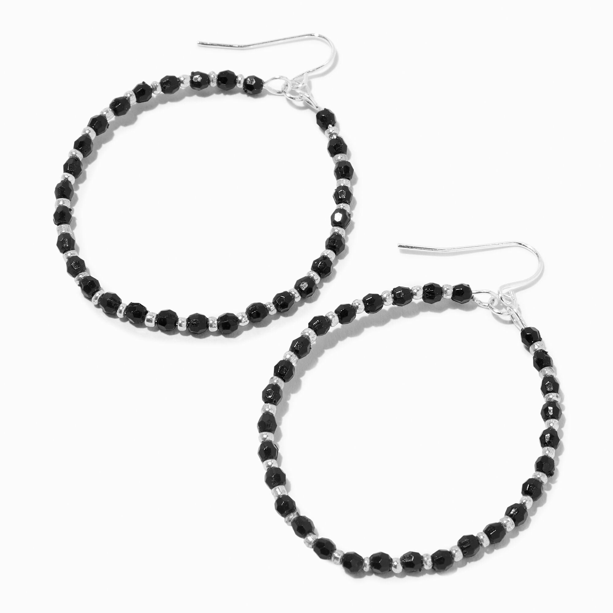 View Claires SilverTone Beads 1 Hoop Drop Earrings Black information