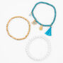 Evil Eye Tassel Pearl Beaded Stretch Bracelets - Blue, 3 Pack,