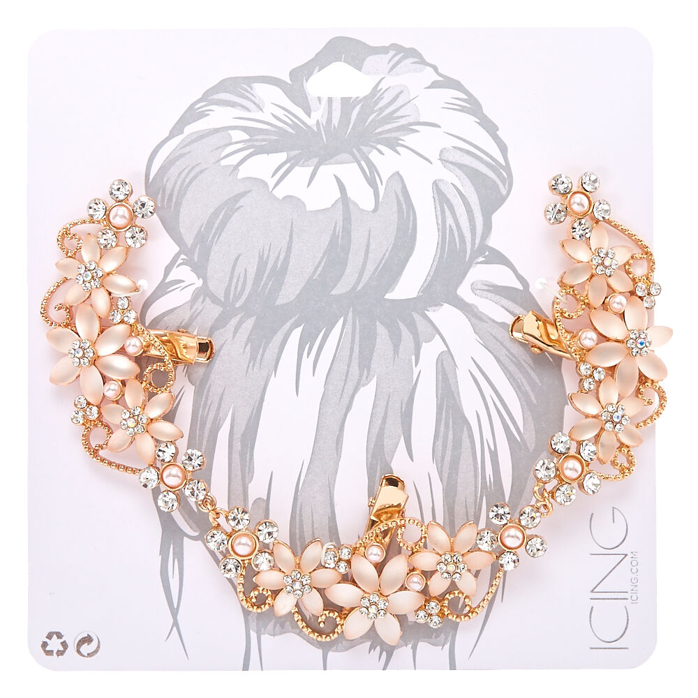 Bijoux de cheveux couleur doré rose et fleurs en strass,