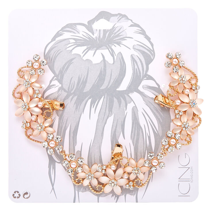 Bijoux de cheveux couleur dor&eacute; rose et fleurs en strass,