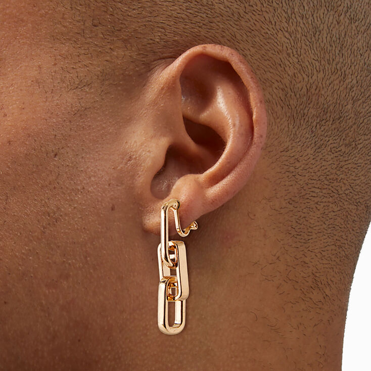 Gold-tone Pop Chain Clip-On Drop Earrings ,