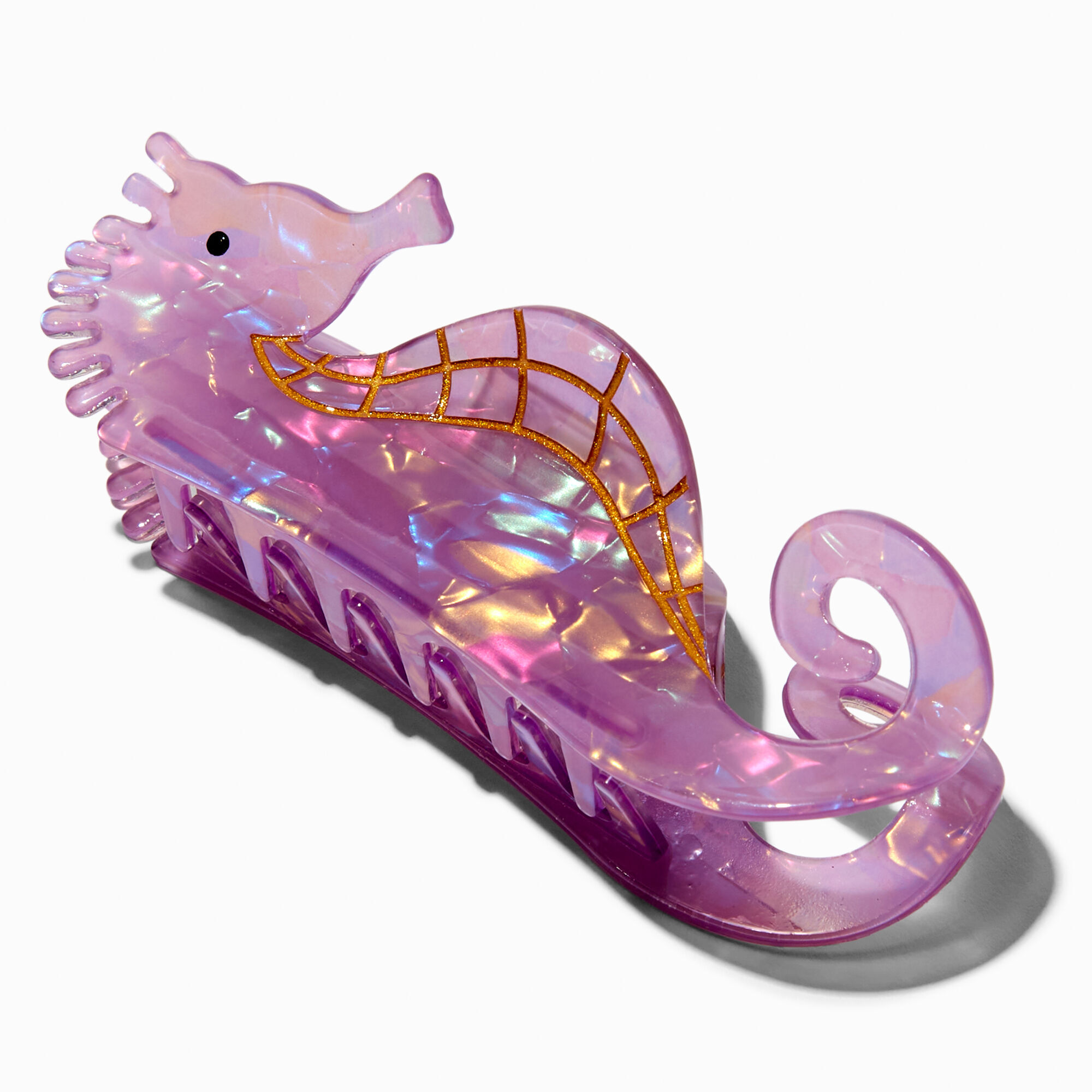 View Claires Pearlized Seahorse Hair Claw Purple information