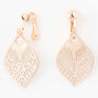 Rose Gold-tone 1&quot; Filigree Teardrop Clip-On Drop Earrings,
