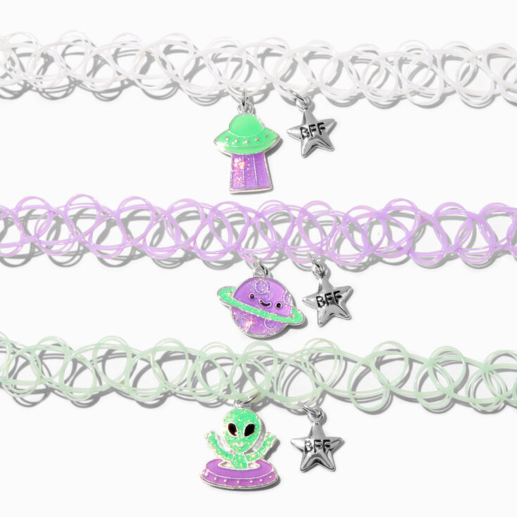 Best Friends Glow in the Dark Alien Tattoo Choker Necklaces - 3 Pack,