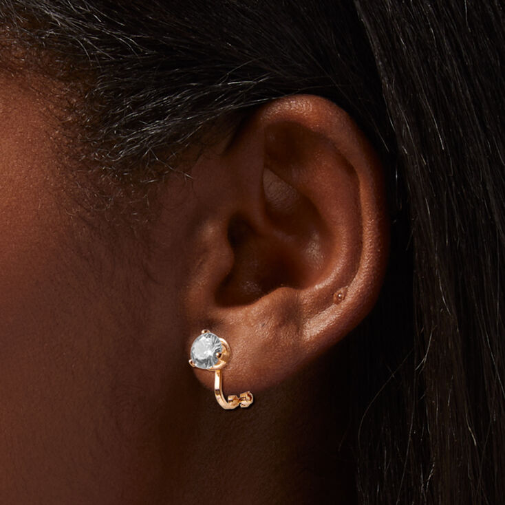 Gold-tone Cubic Zirconia Round 7mm Clip-On Stud Earrings,