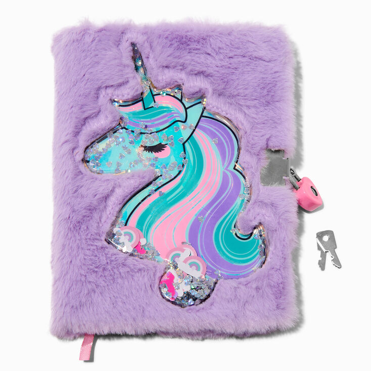 Purple Unicorn Shaker Furry Lock Diary,