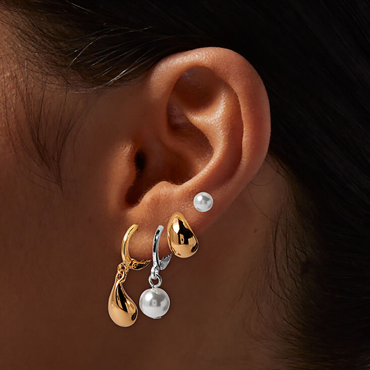 Boucles d&rsquo;oreilles superposables en gouttes en m&eacute;taux mixtes - Lot de 6,
