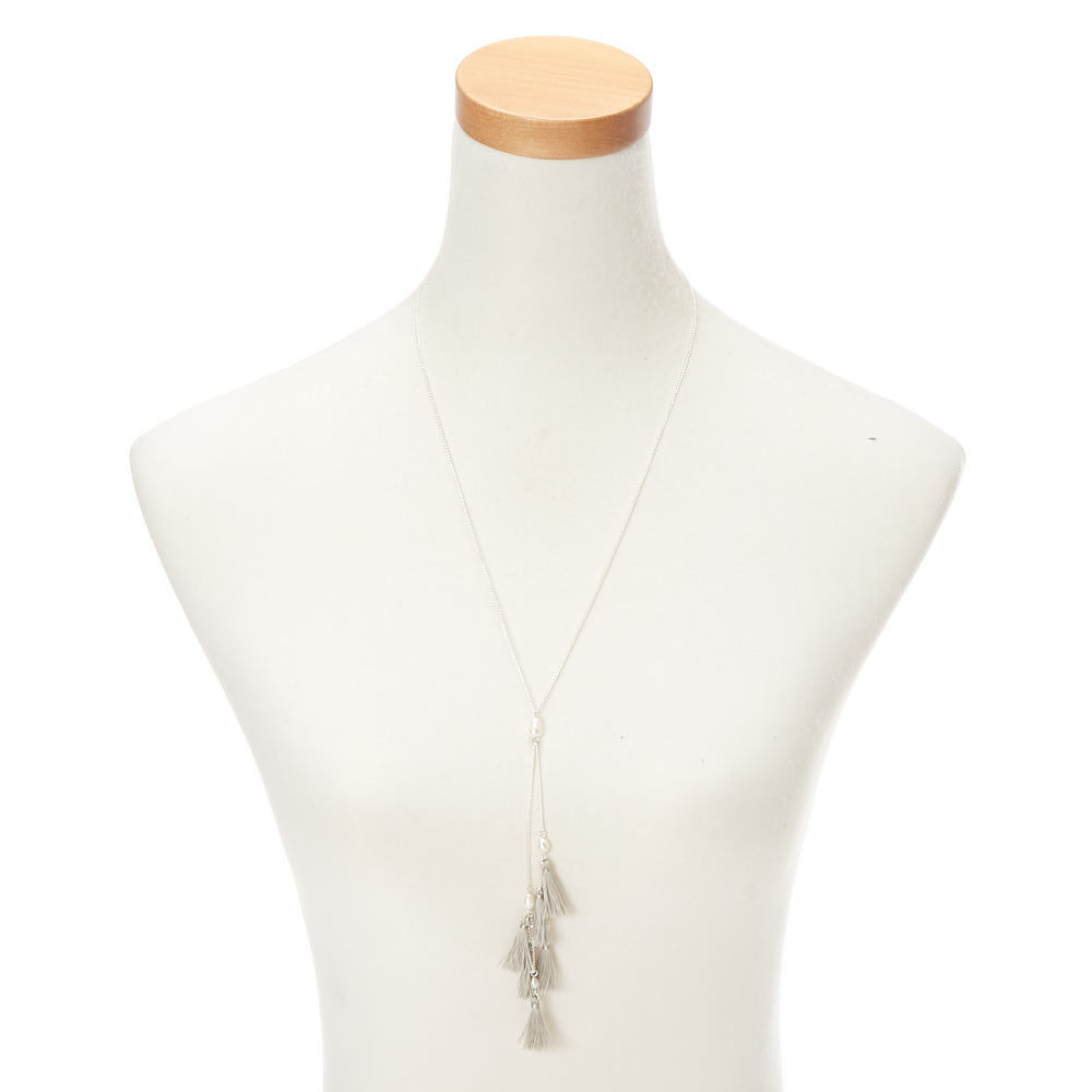 Silver Tassel Long Pendant Necklace,