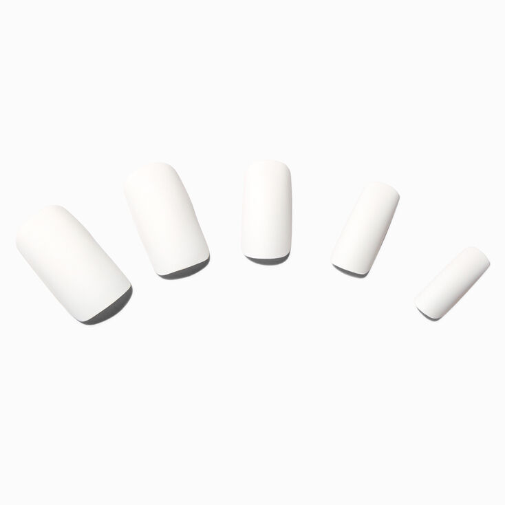 White Matte Long Square Vegan Faux Nail Set - 24 Pack,