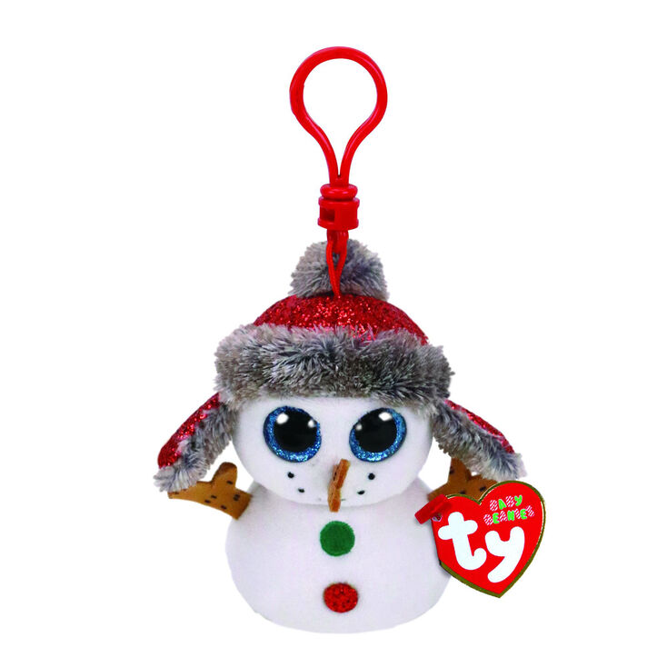 Ty Beanie Boo Buttons the Snowman Keyring Clip,